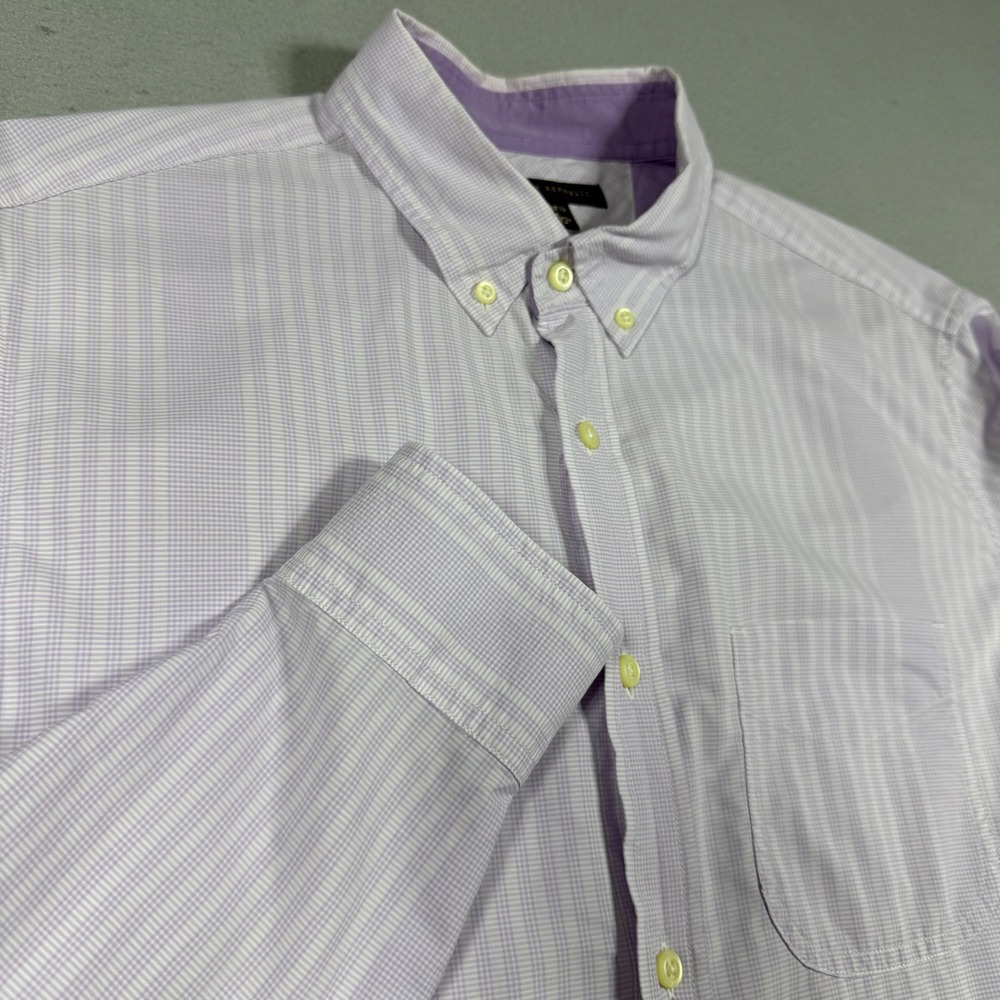 Banana Republic Mens Purple‎ White Check Cotton Button Down Shirt Long Sleeve M